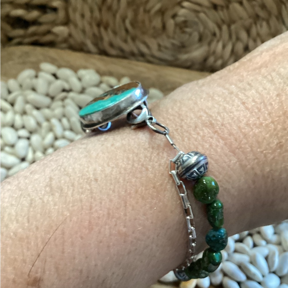 Turquoise and Sterling Silver Women's Beaded Bracelet - Picture 4 of 6